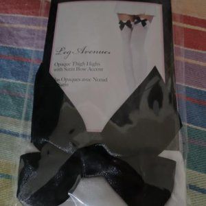 Thigh-High White Stockings with Black Bows